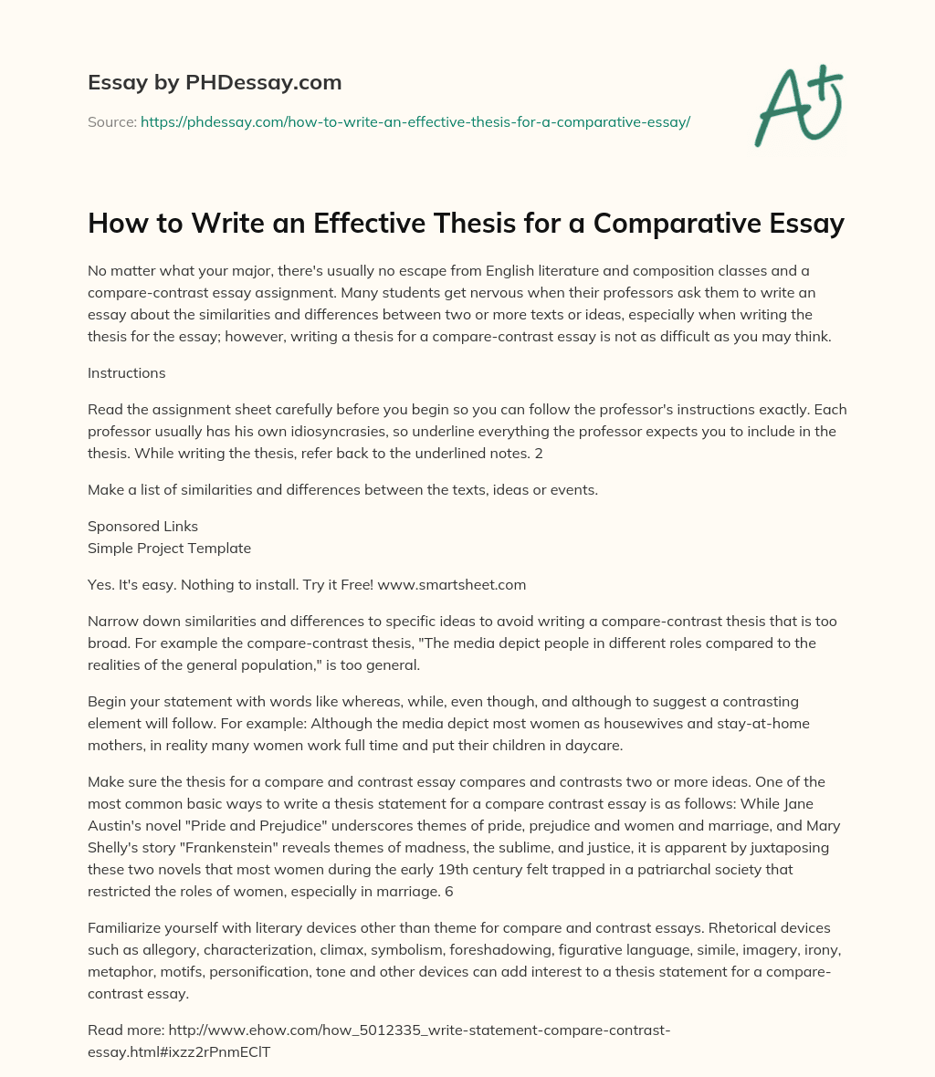How to Write an Effective Thesis for a Comparative Essay essay