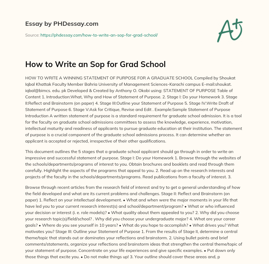 How to Write an Sop for Grad School essay