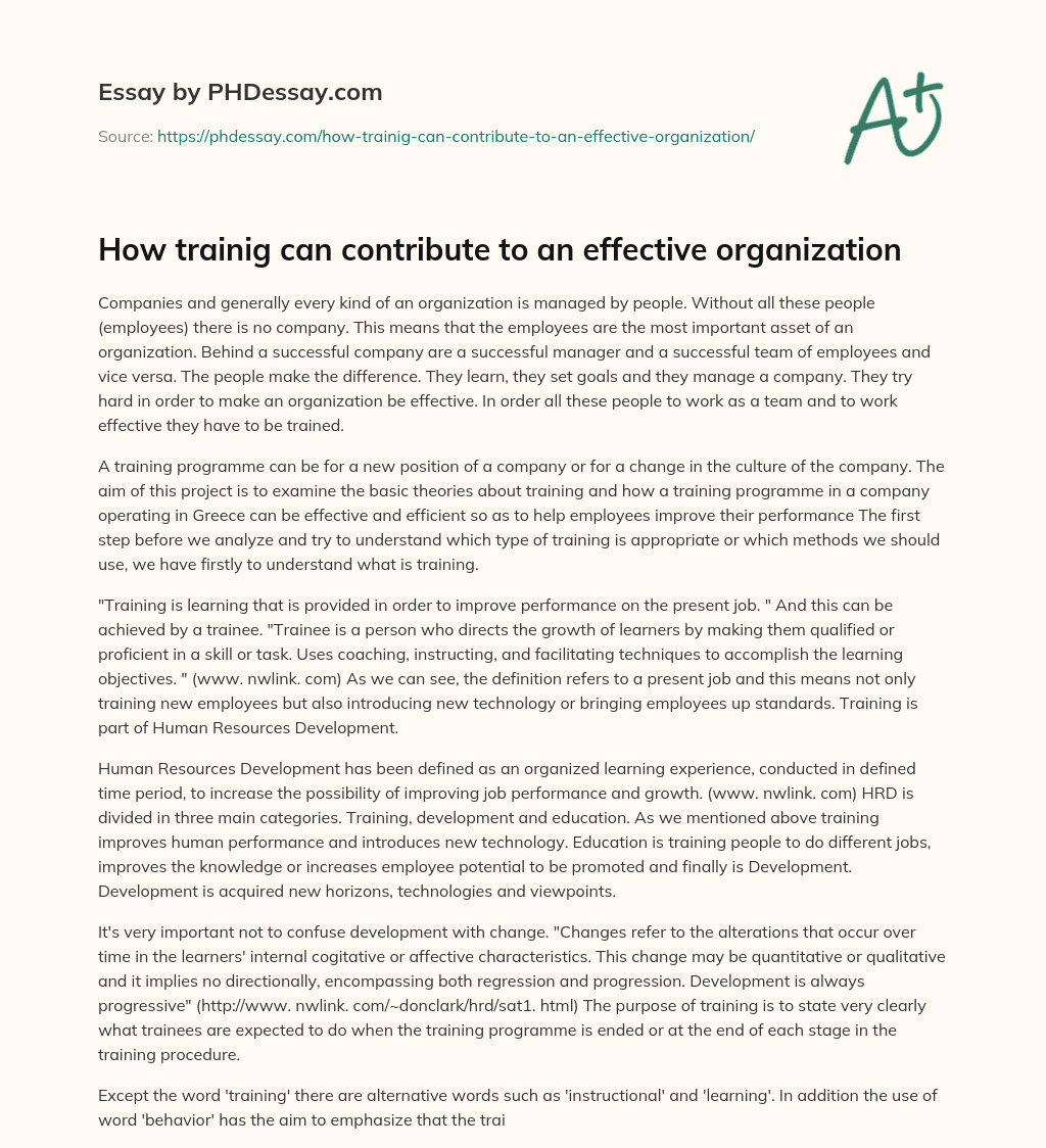How trainig can contribute to an effective organization essay
