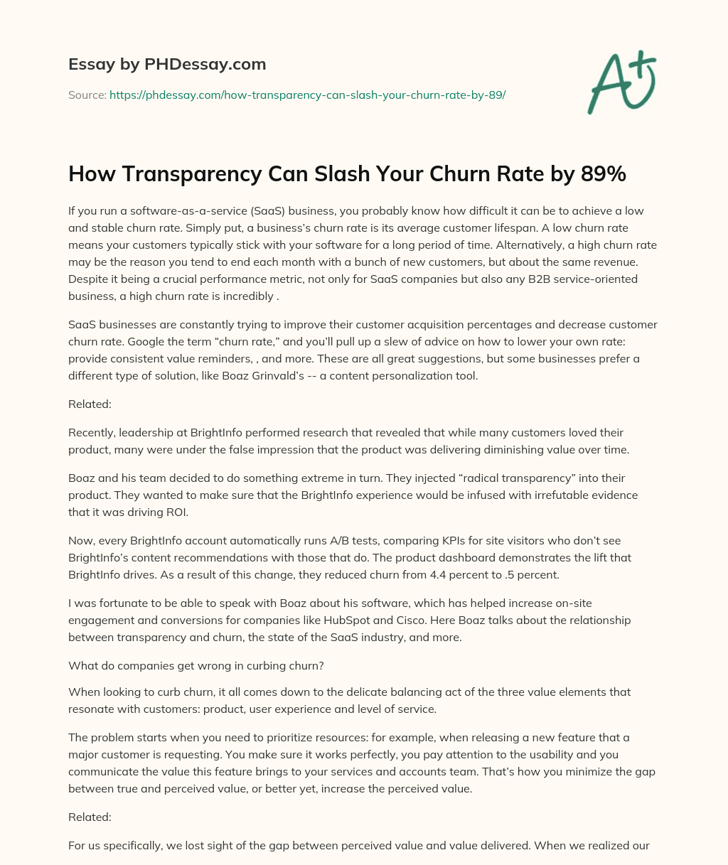 How Transparency Can Slash Your Churn Rate by 89% essay