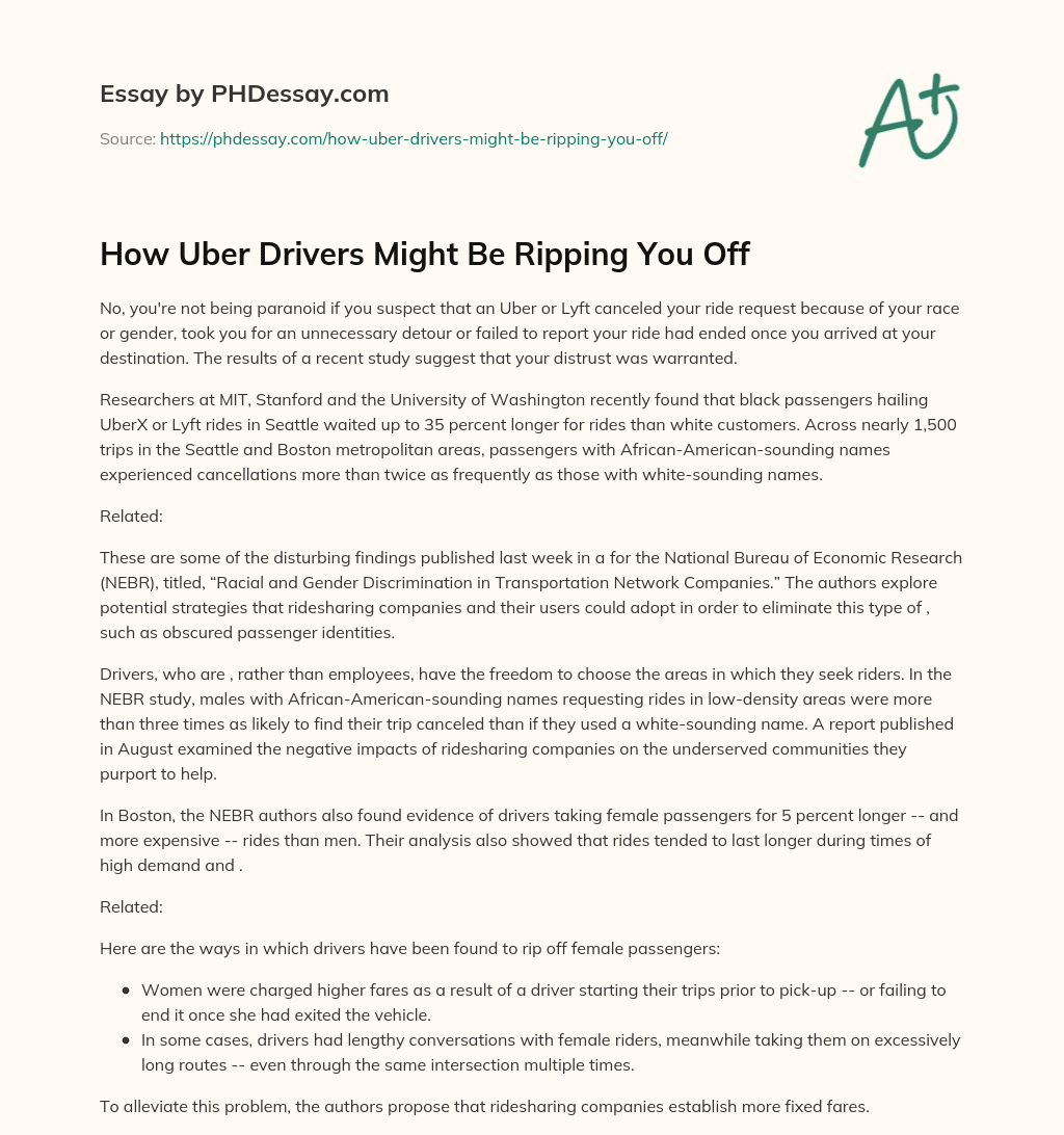 How Uber Drivers Might Be Ripping You Off essay