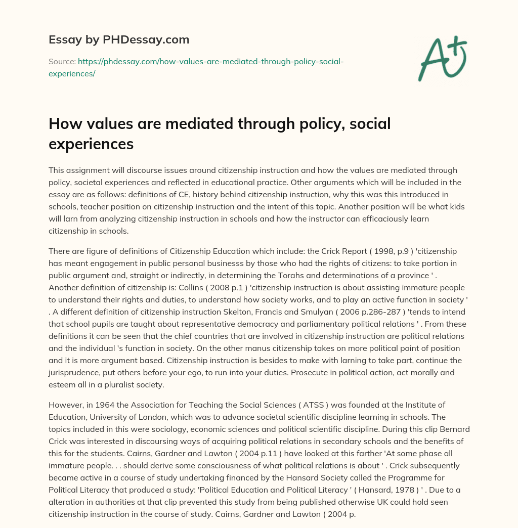 How values are mediated through policy, social experiences essay