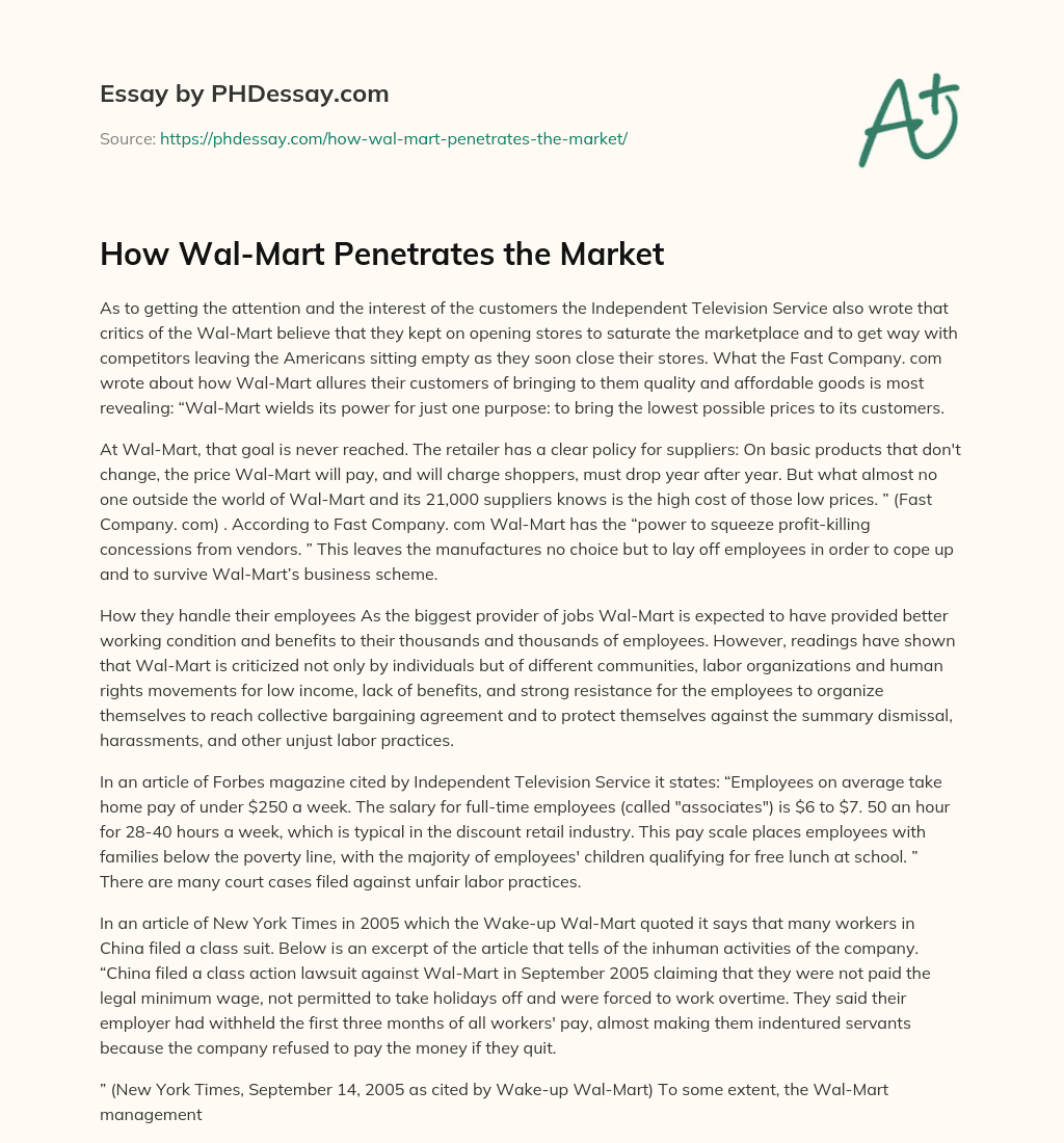 How Wal-Mart Penetrates the Market essay