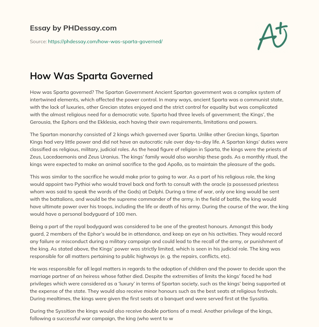 How Was Sparta Governed essay