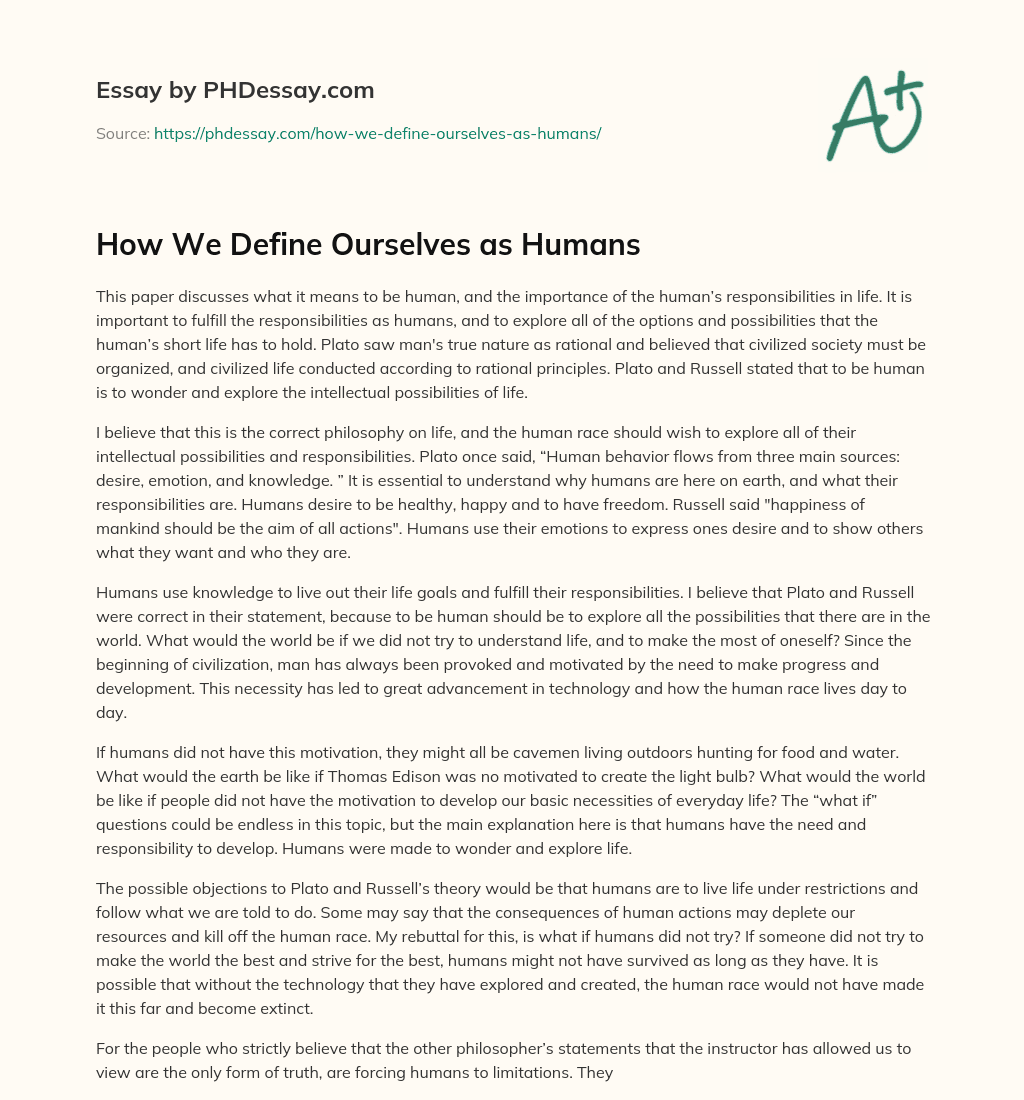 How We Define Ourselves as Humans essay