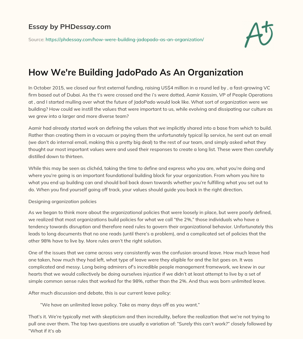 How We’re Building JadoPado As An Organization essay
