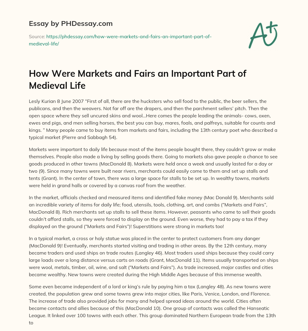 How Were Markets and Fairs an Important Part of Medieval Life essay