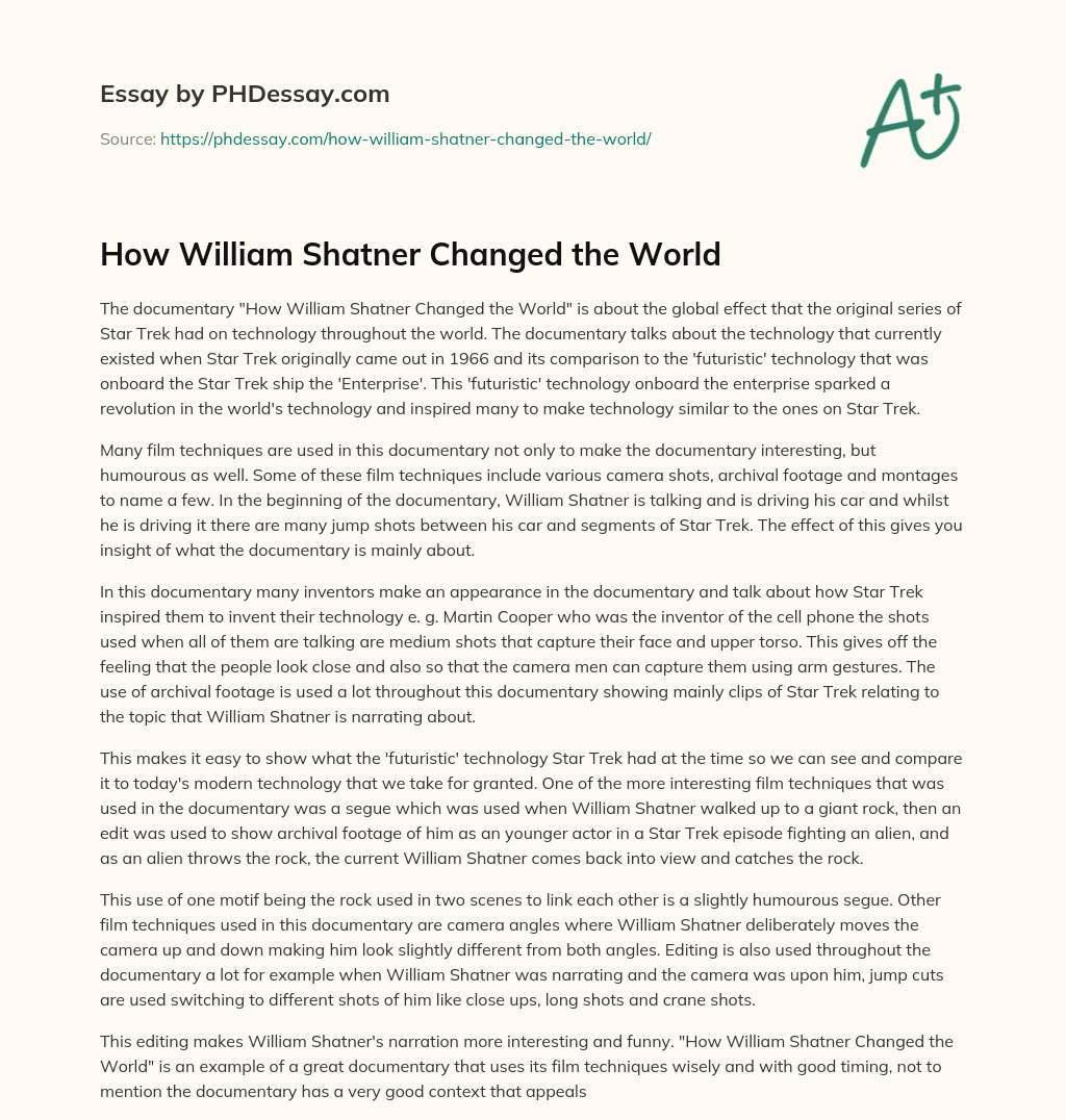 How William Shatner Changed the World essay