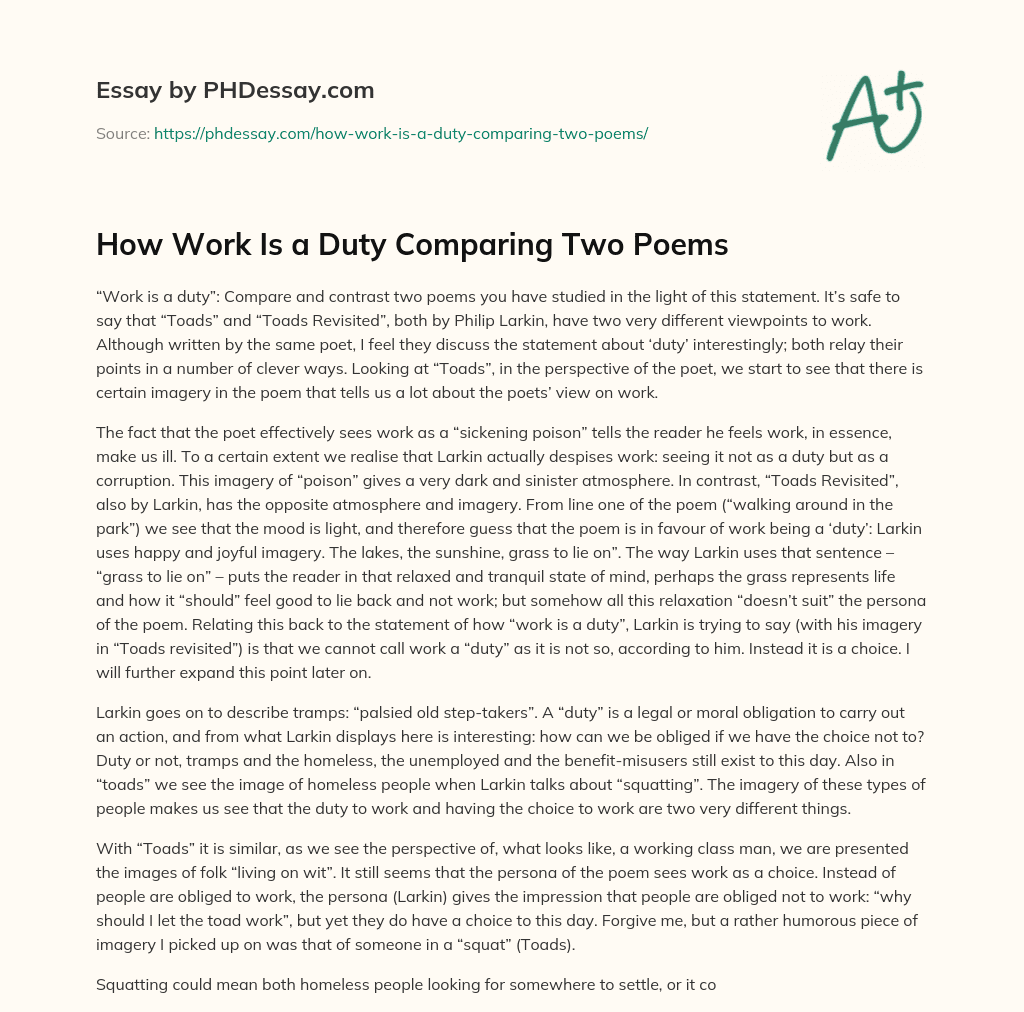How Work Is a Duty Comparing Two Poems essay