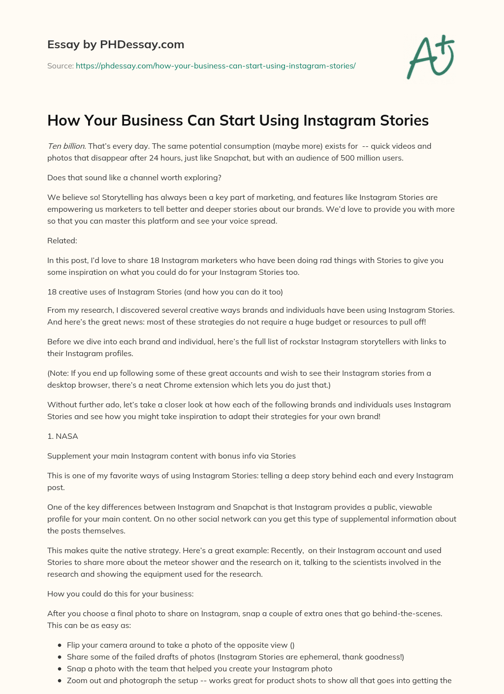 How Your Business Can Start Using Instagram Stories essay