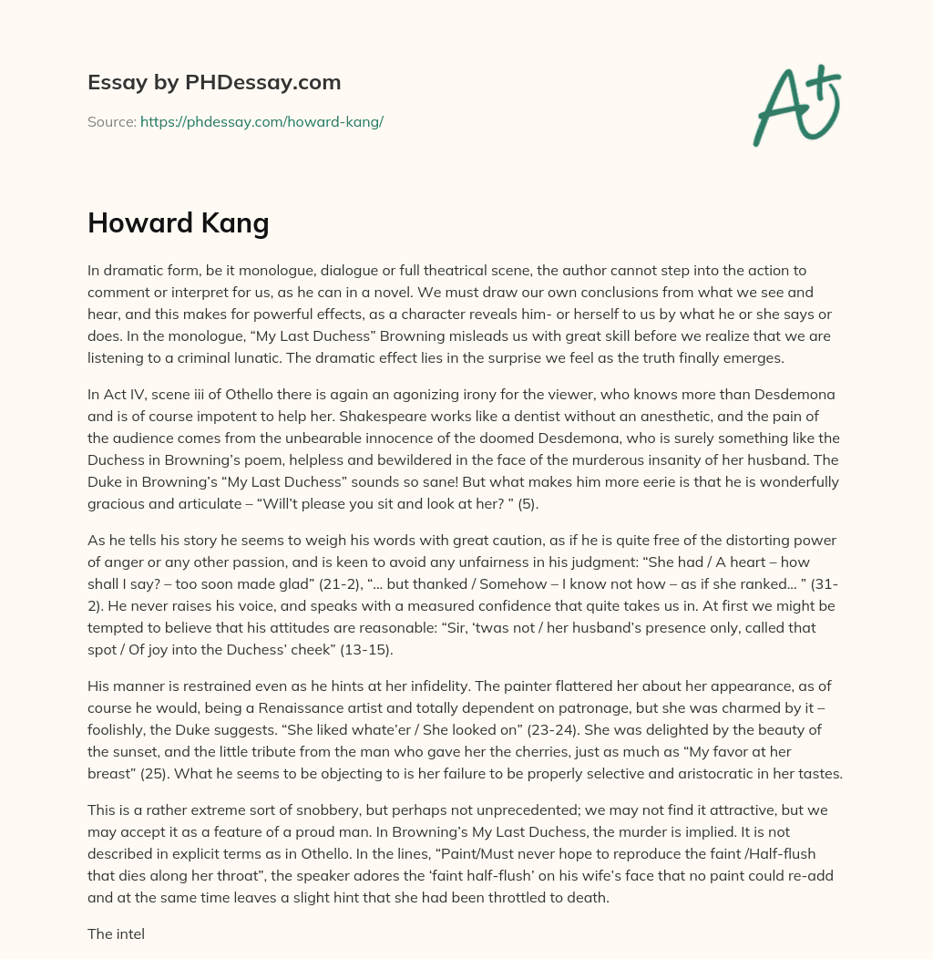 The Power of Dramatic Form in Character Revelation and Irony essay