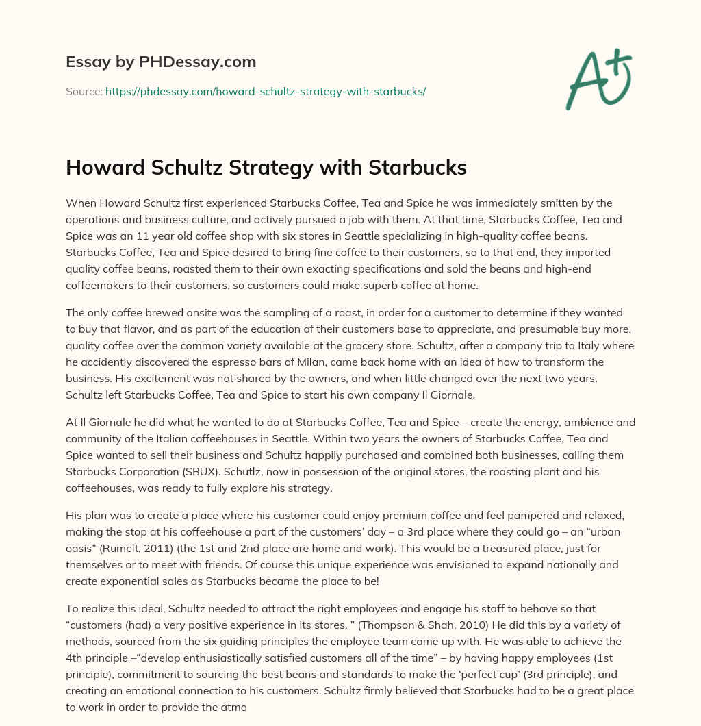 Howard Schultz Strategy with Starbucks essay