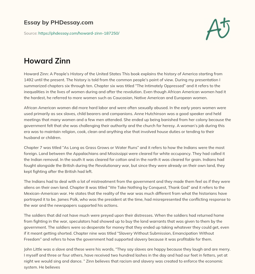 Howard Zinn’s A People’s History of the United States essay