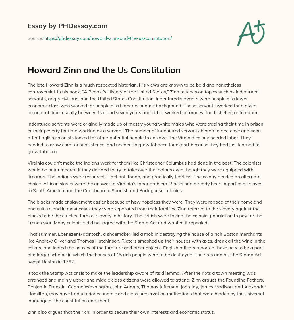 Howard Zinn and the Us Constitution essay