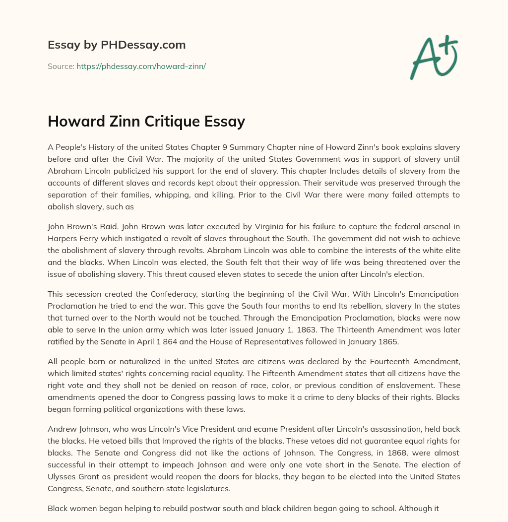 Howard Zinn Critique Essay essay
