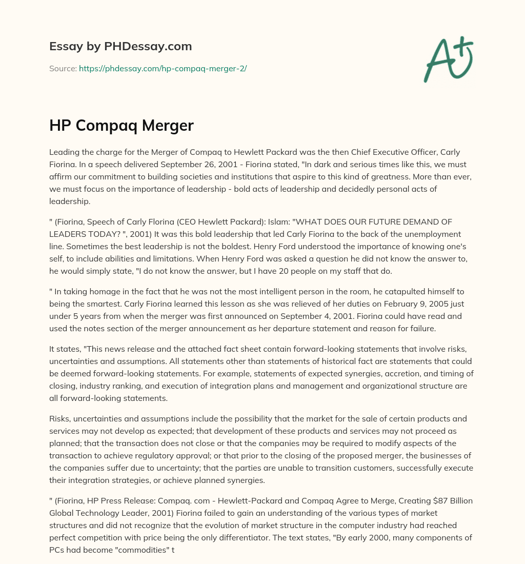 HP Compaq Merger essay