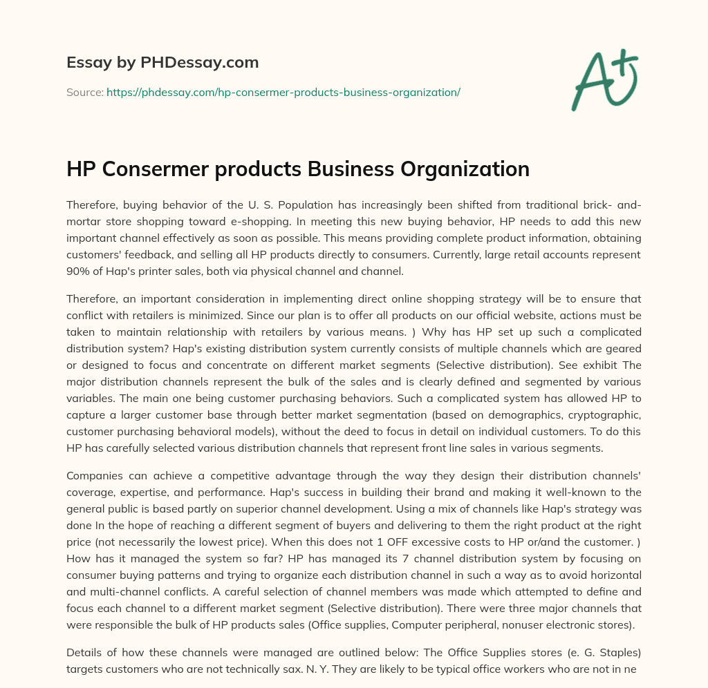 HP Consermer products Business Organization essay