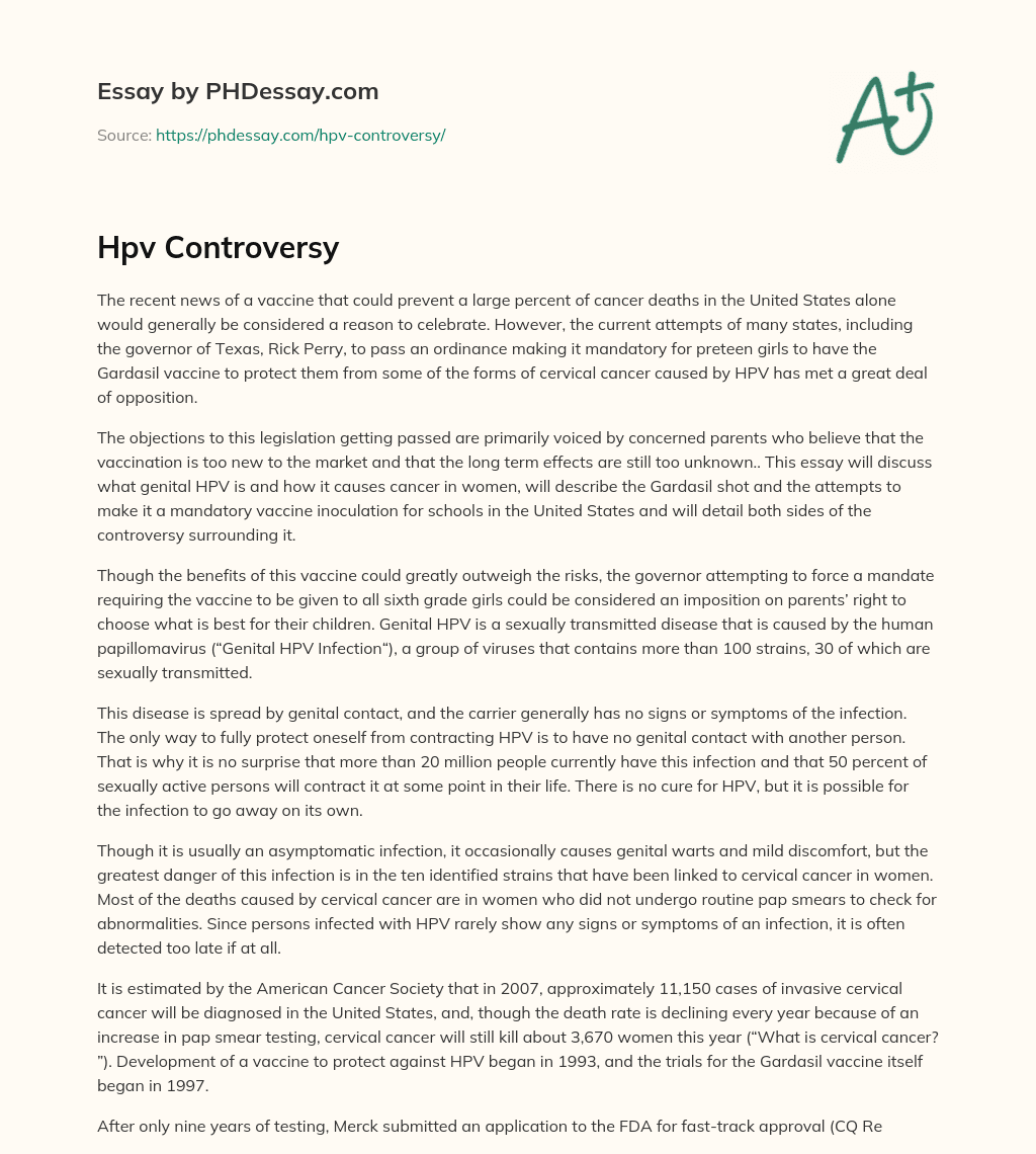 Hpv Controversy essay