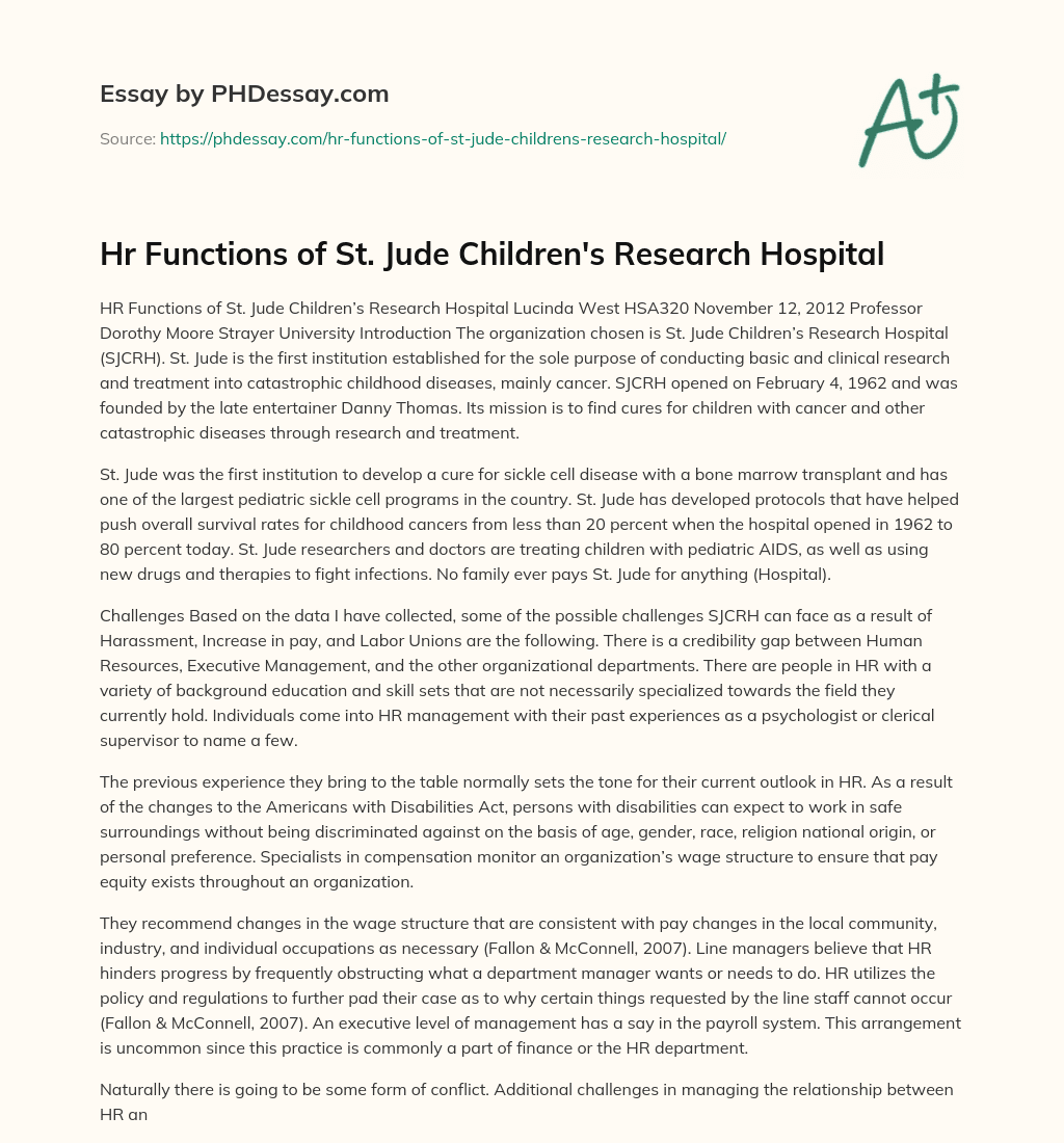 Hr Functions of St. Jude Children's Research Hospital