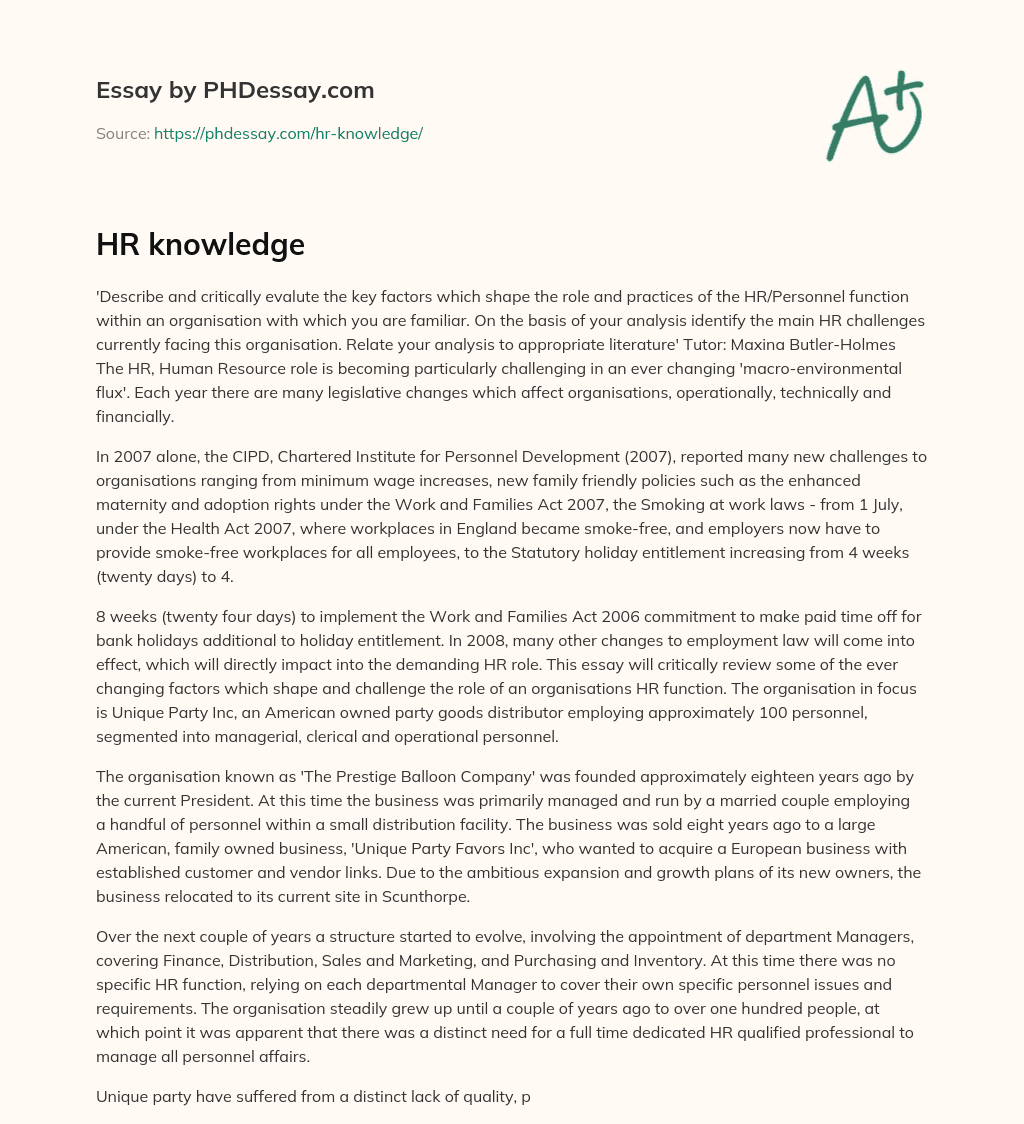HR knowledge essay