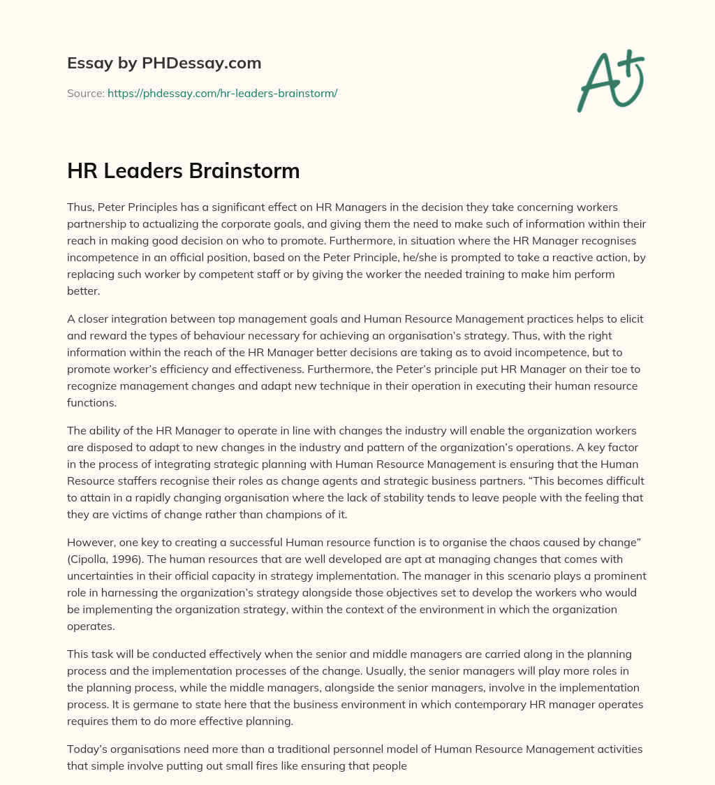 HR Leaders Brainstorm essay