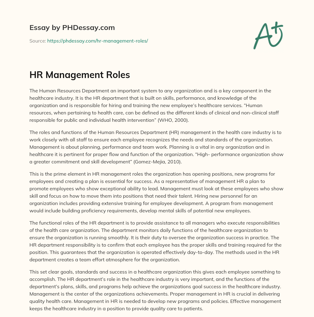 HR Management Roles essay