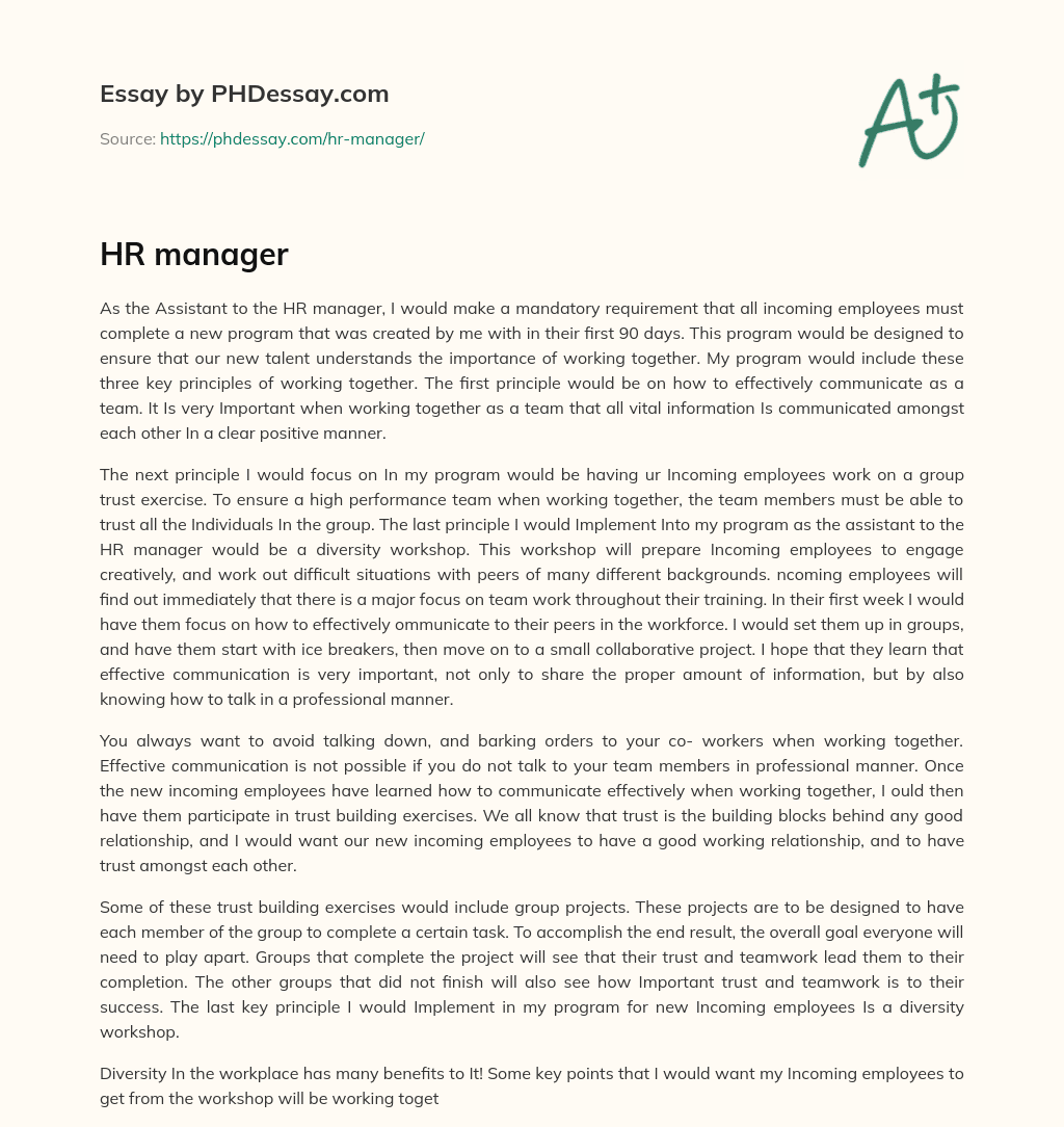 New employee program emphasizes teamwork and communication essay