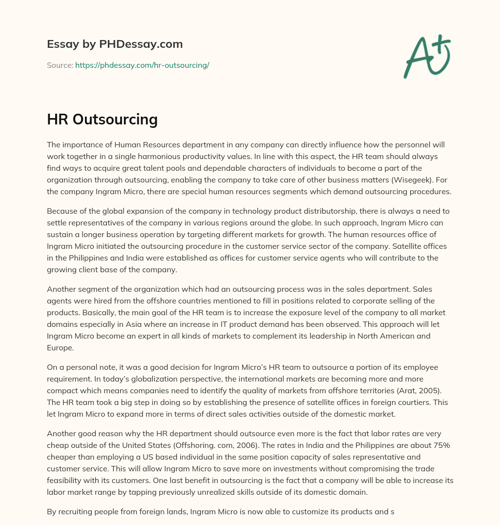 HR Outsourcing essay