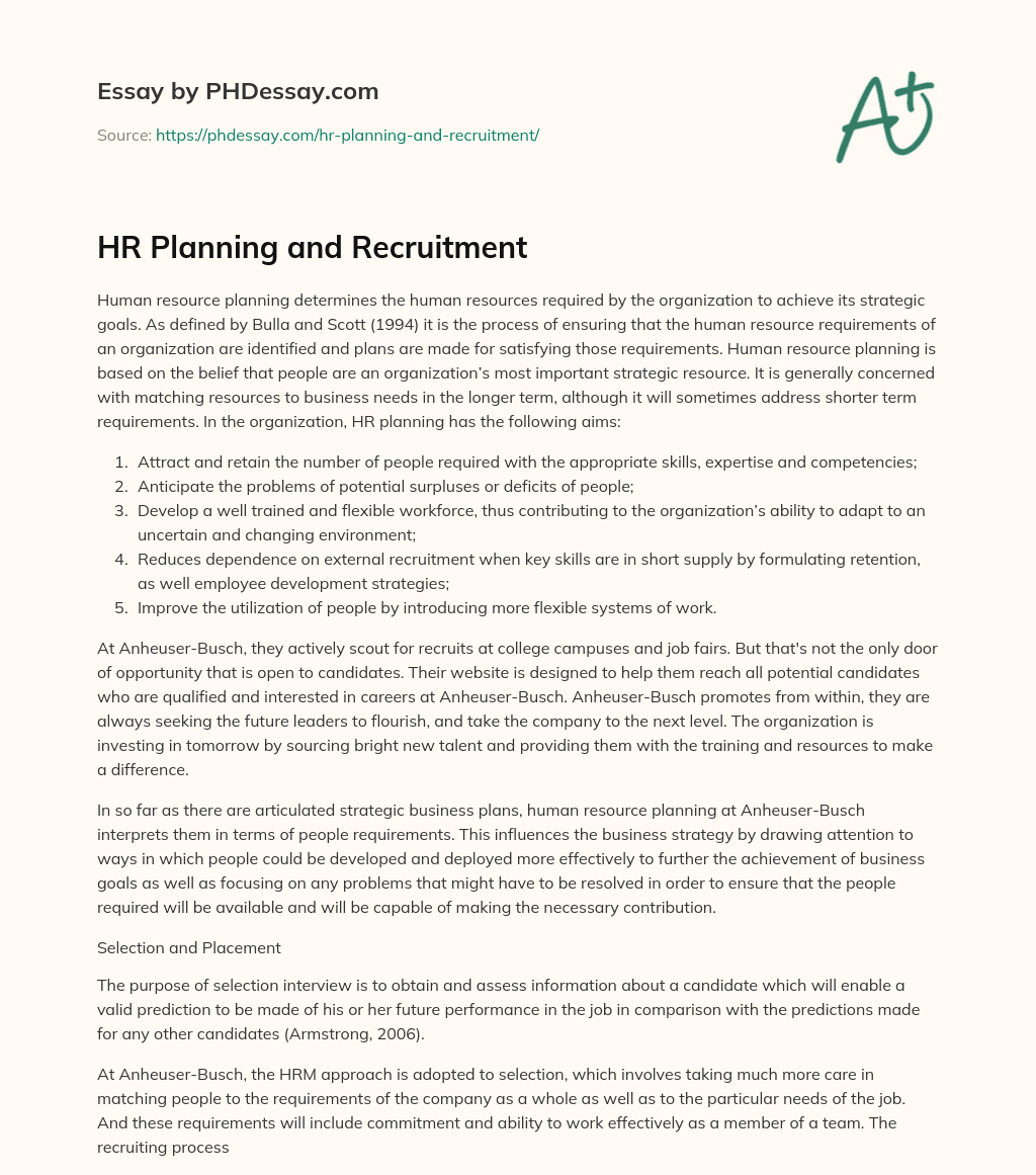 HR Planning and Recruitment essay