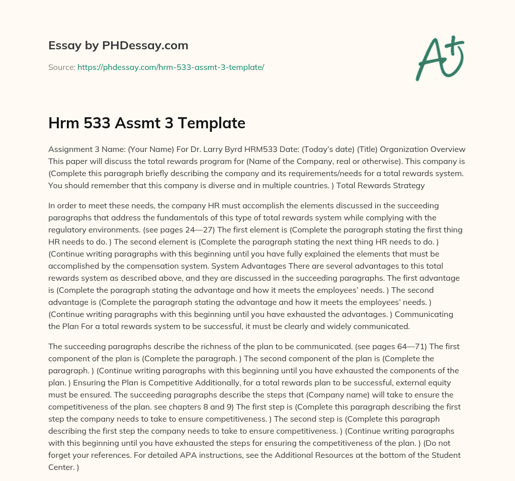 Hrm 533 Assmt 3 Template essay