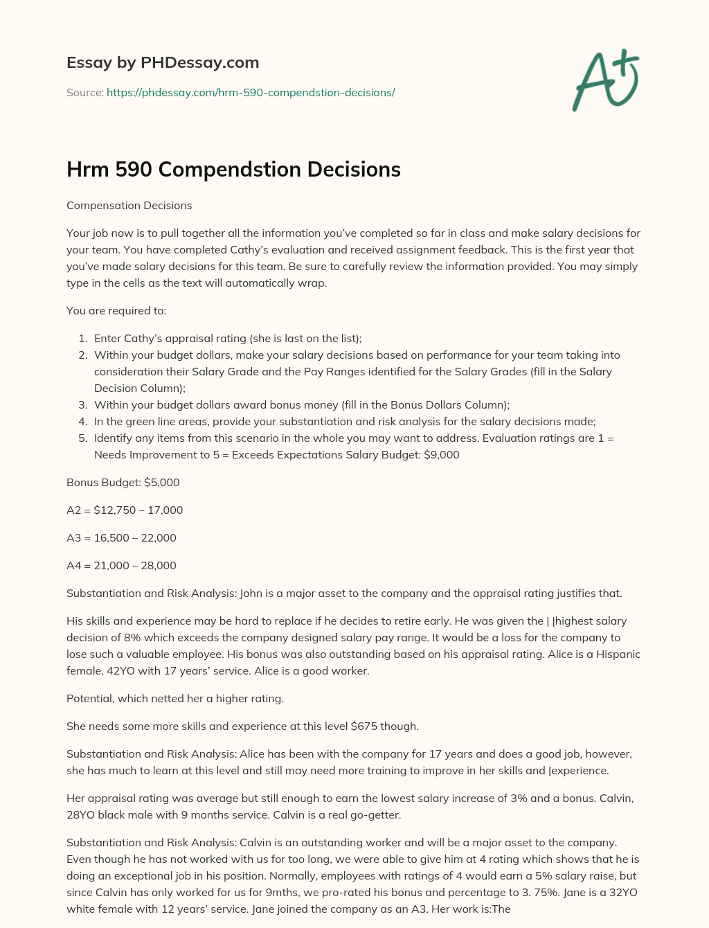 Hrm 590 Compendstion Decisions essay