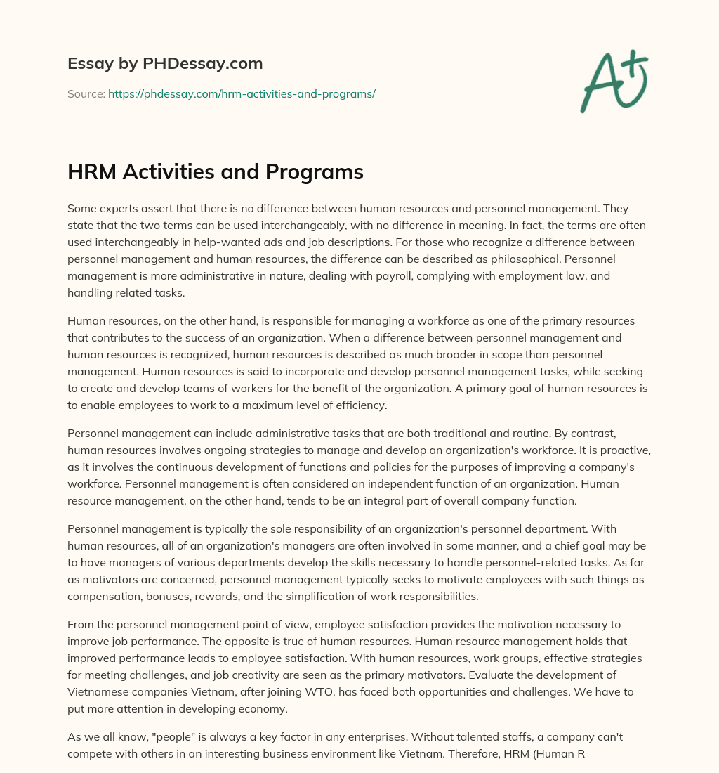 HRM Activities and Programs essay