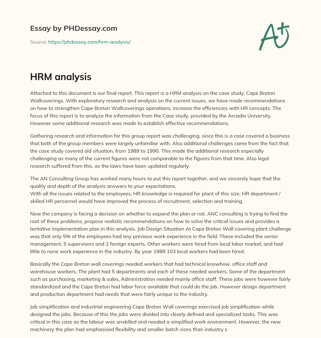 HRM analysis essay