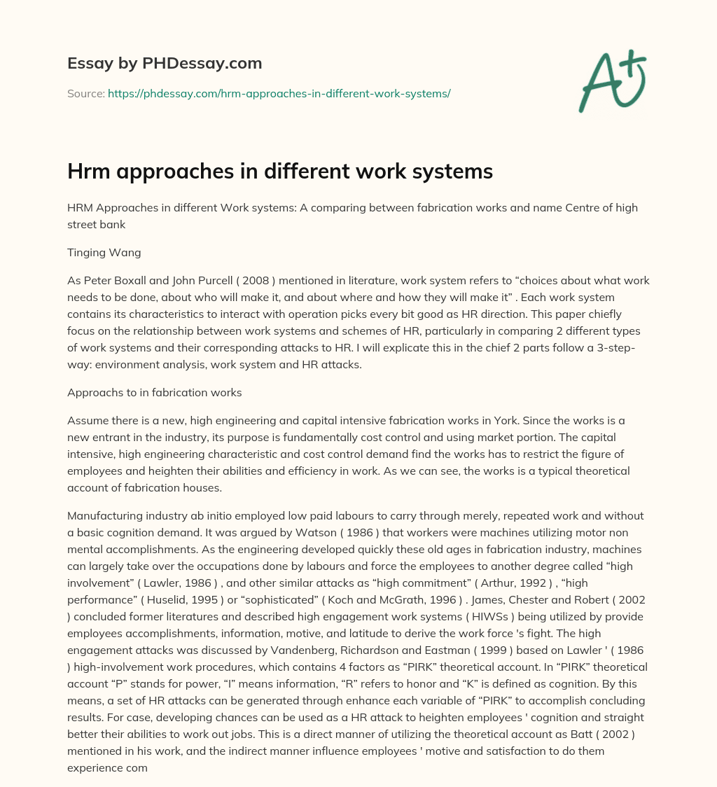 Hrm approaches in different work systems essay