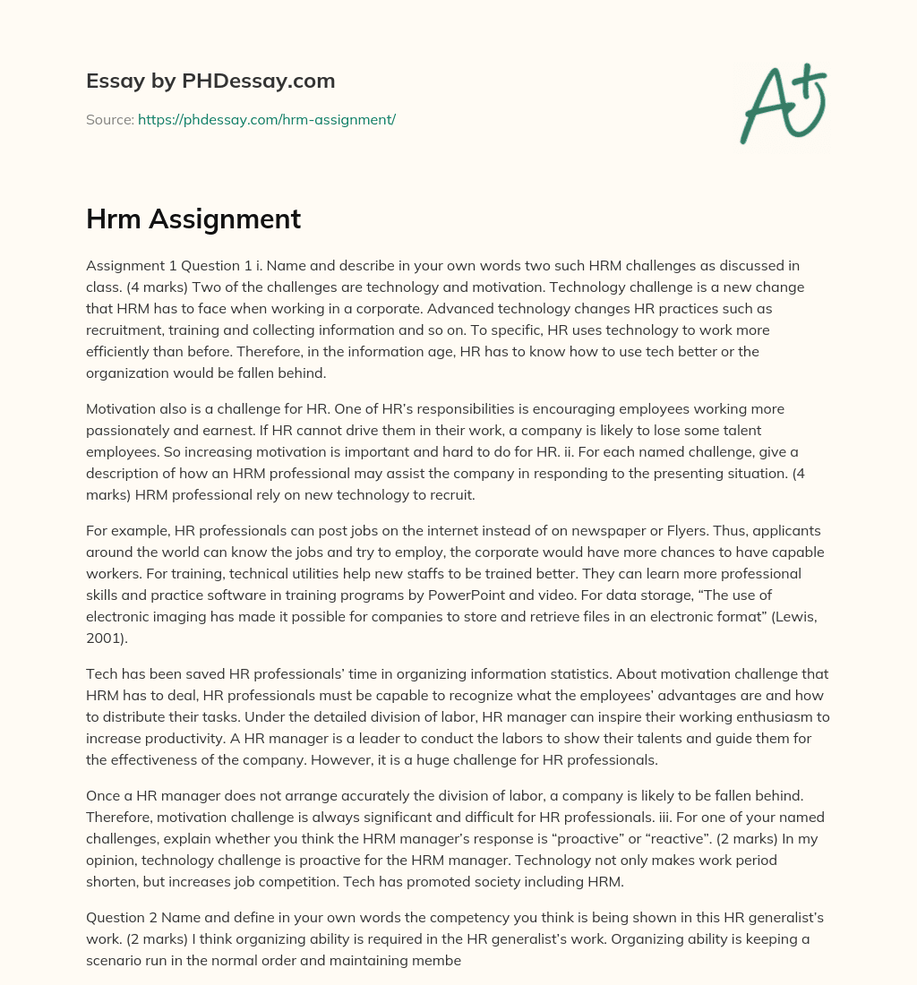 HRM Challenges: Technology and Motivation and How to Respond to Them essay