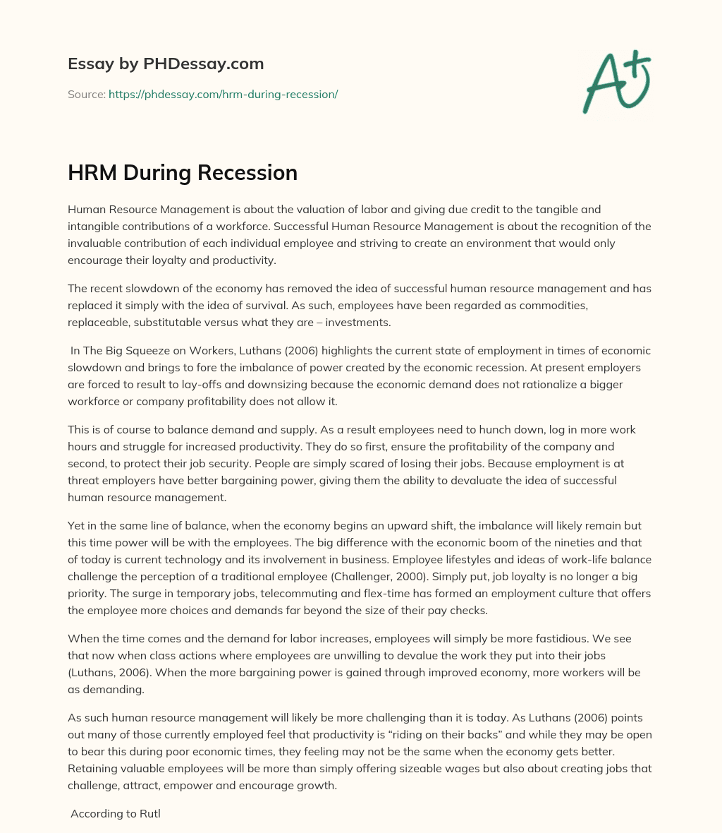 HRM During Recession essay