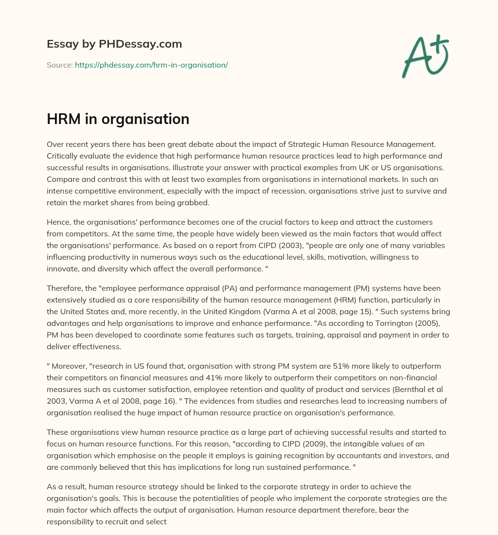 HRM in organisation essay