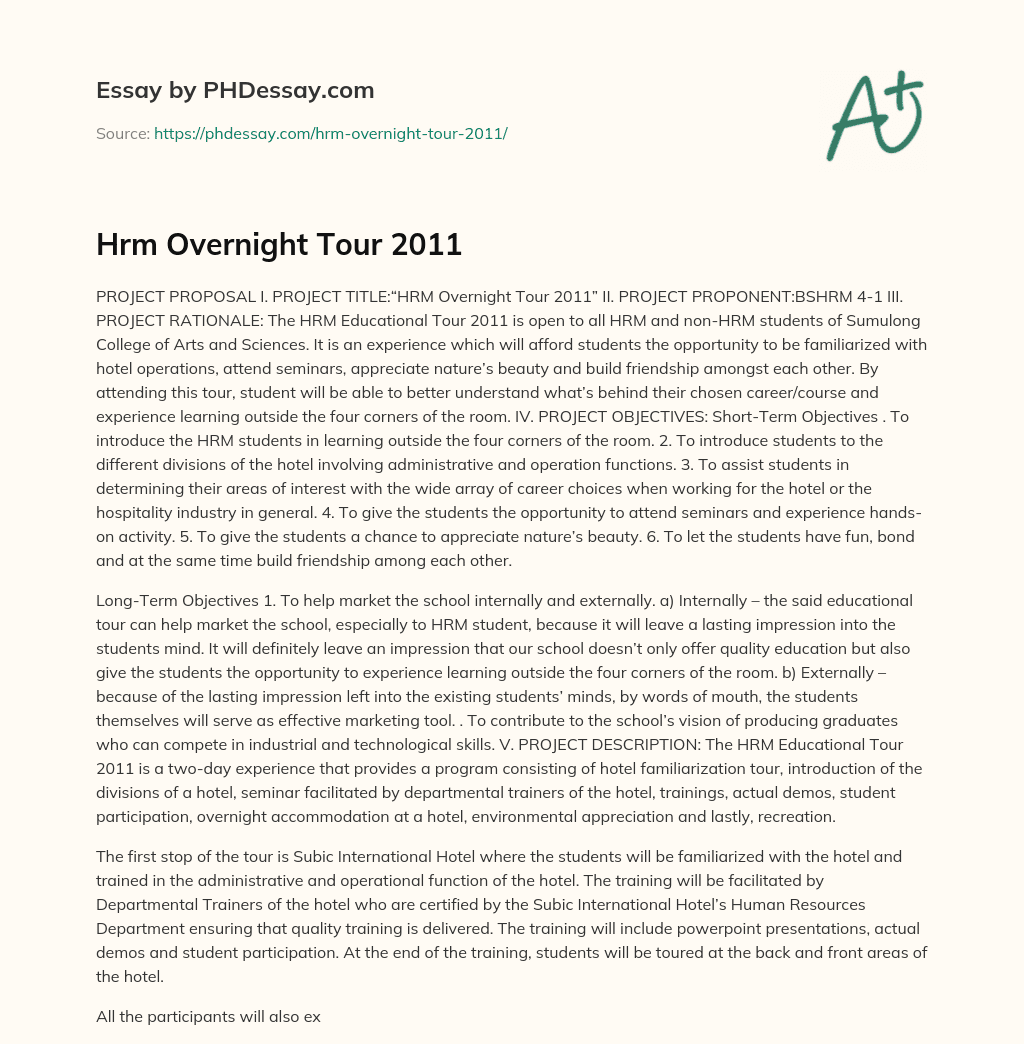 Hrm Overnight Tour 2011 essay