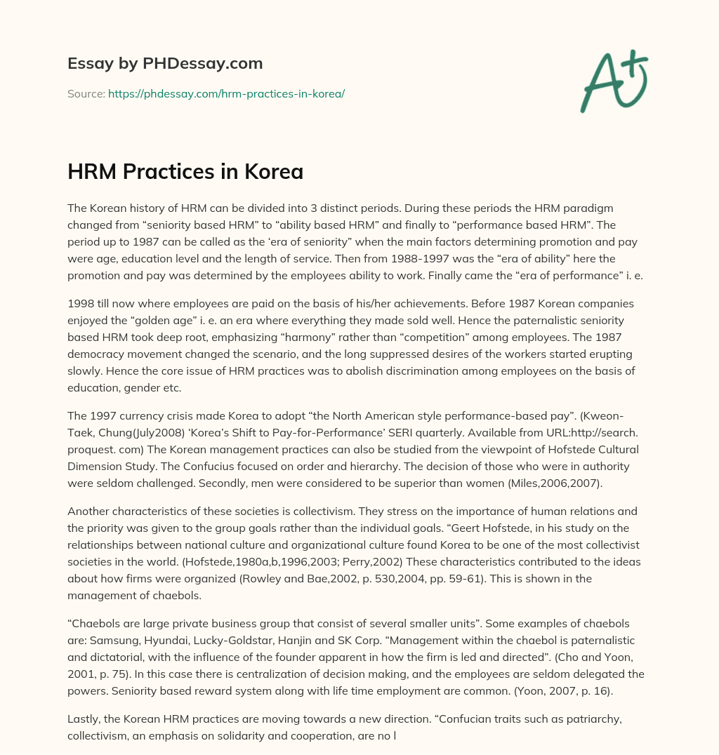 HRM Practices in Korea essay