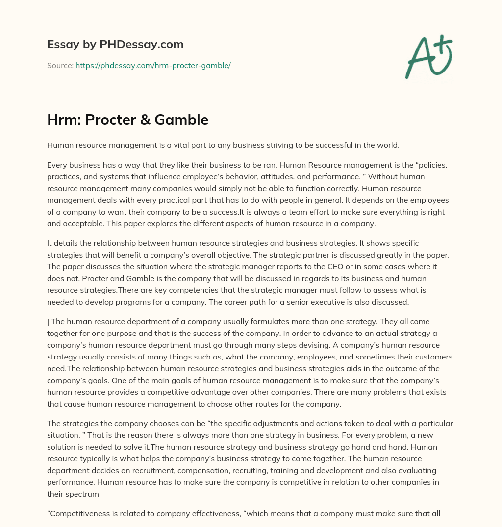 Hrm: Procter & Gamble essay
