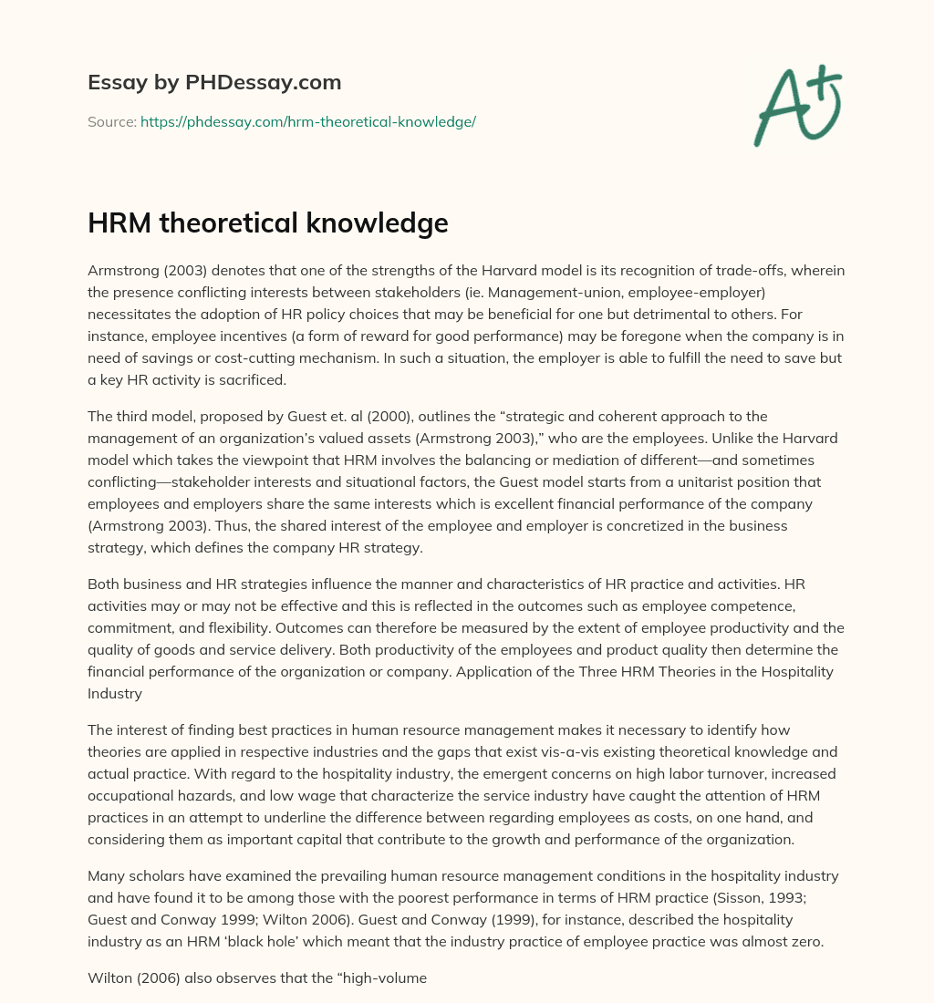 HRM theoretical knowledge essay