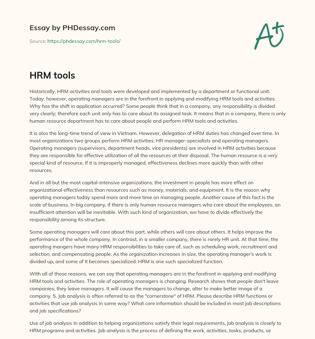 Shift in HRM Application from HR Department to Operating Managers essay