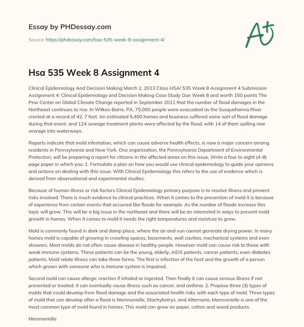 Hsa 535 Week 8 Assignment 4 essay