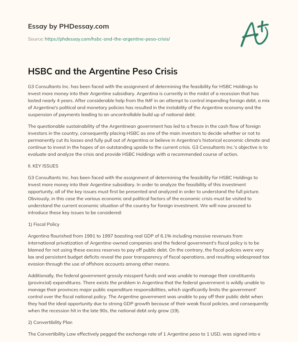 HSBC and the Argentine Peso Crisis essay