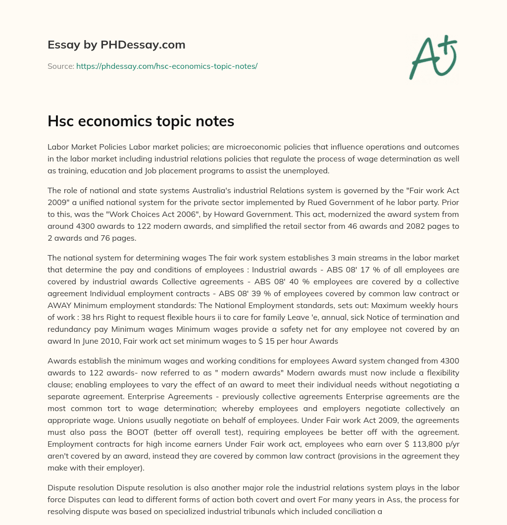 Hsc economics topic  notes essay