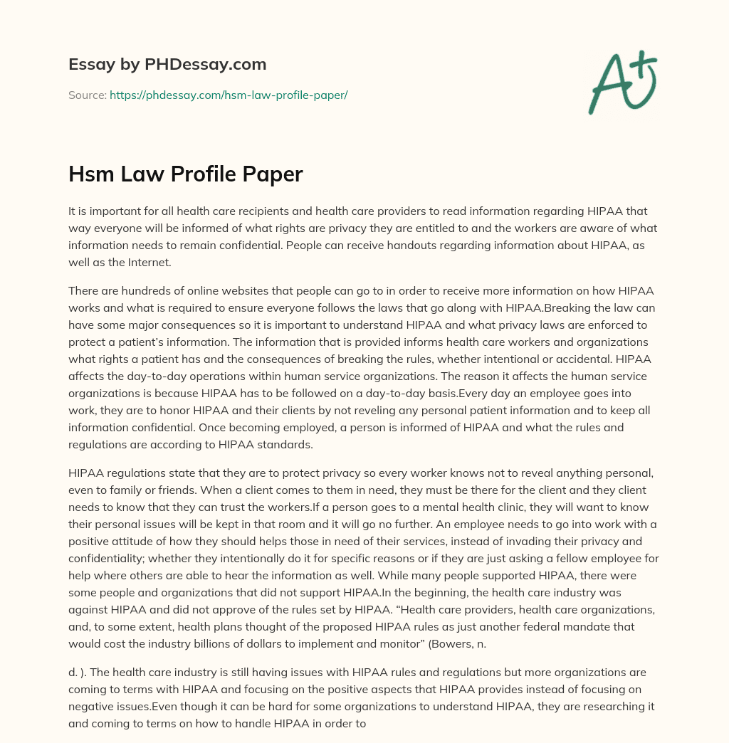 Hsm Law Profile Paper essay
