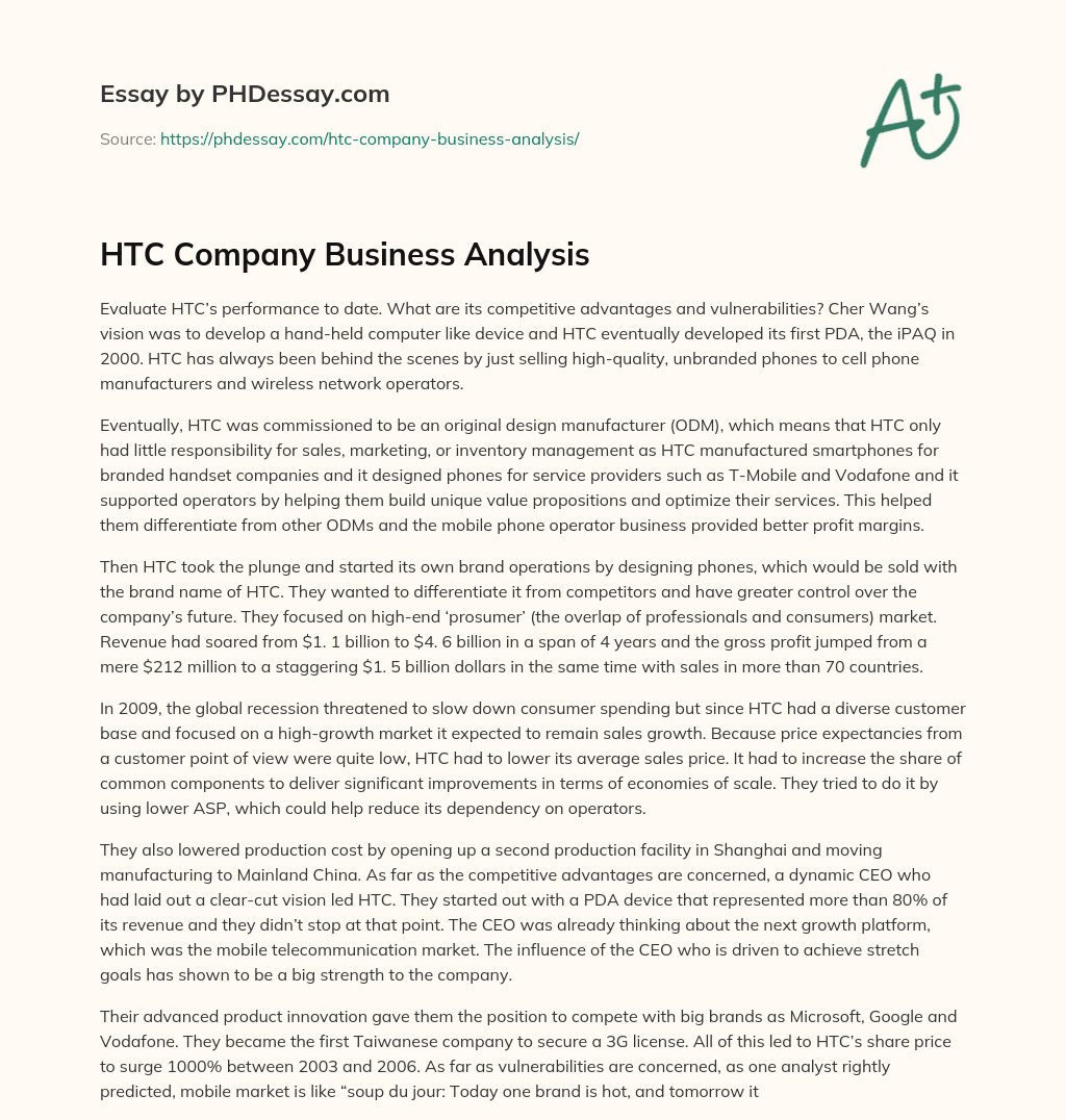 HTC Company Business Analysis essay
