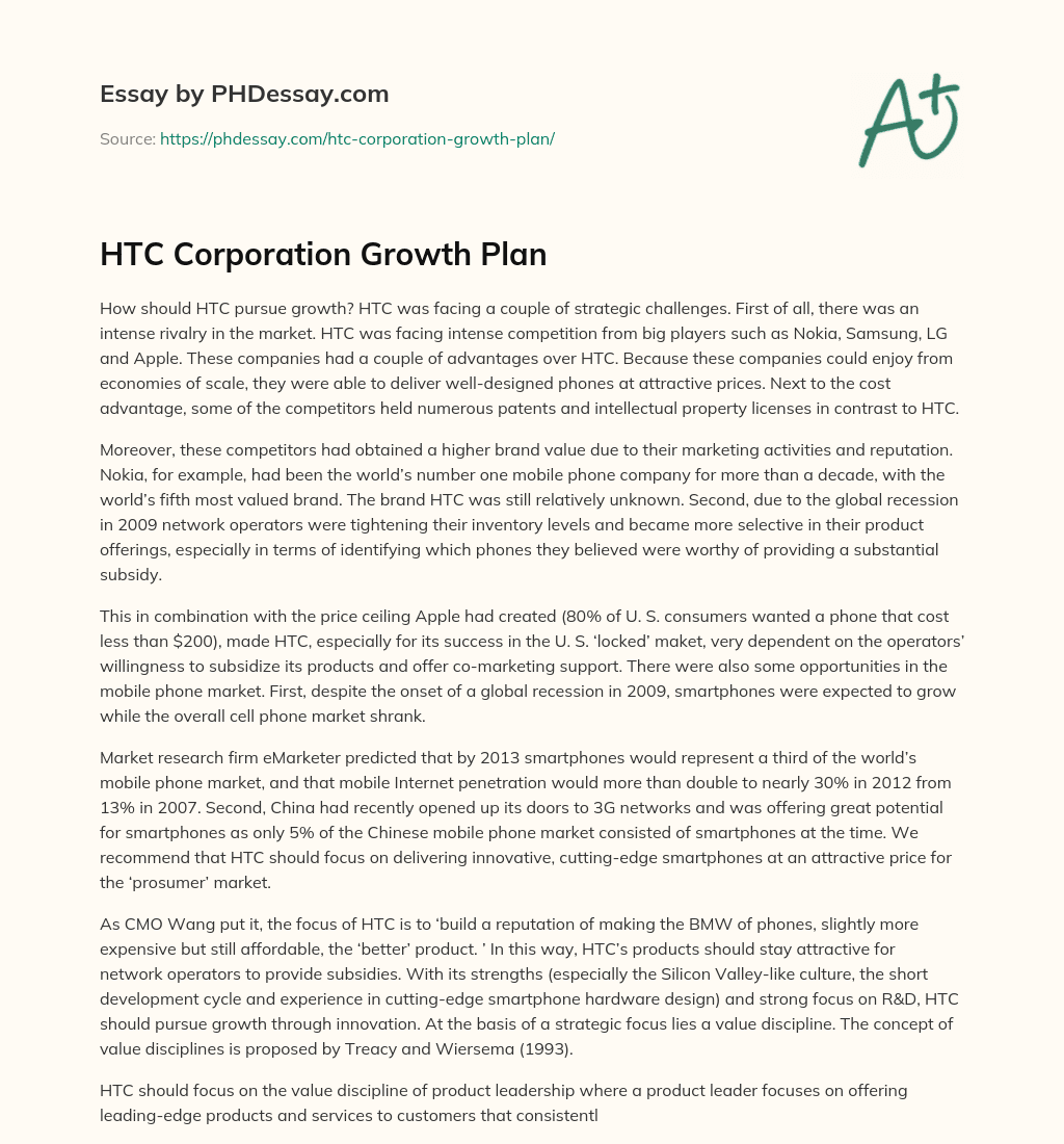 HTC Corporation Growth Plan essay