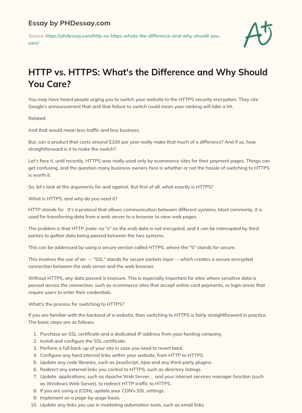 HTTP vs. HTTPS: What’s the Difference and Why Should You Care? essay