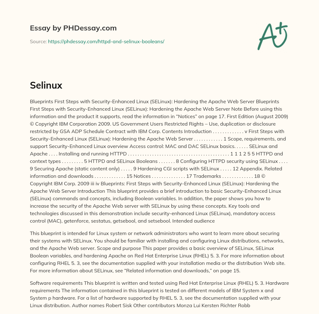 First Steps with SELinux: Hardening Apache Web Server” Blueprint essay
